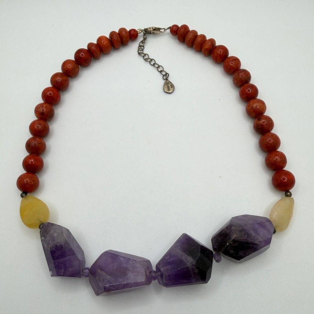 15" w/ 2" ext Stamped BARSE 925 Sponge Coral, Amethyst, Citrine necklace!